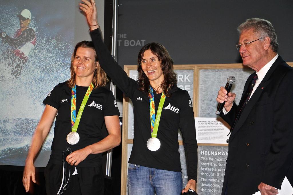 Jo Aleh and Polly Powrie (W470) with Peter Montgomery - Olympics 2016 - Day 12 - Auckland - NZ Sailors return home - August 24, 2016 - photo © Richard Gladwell www.photosport.co.nz